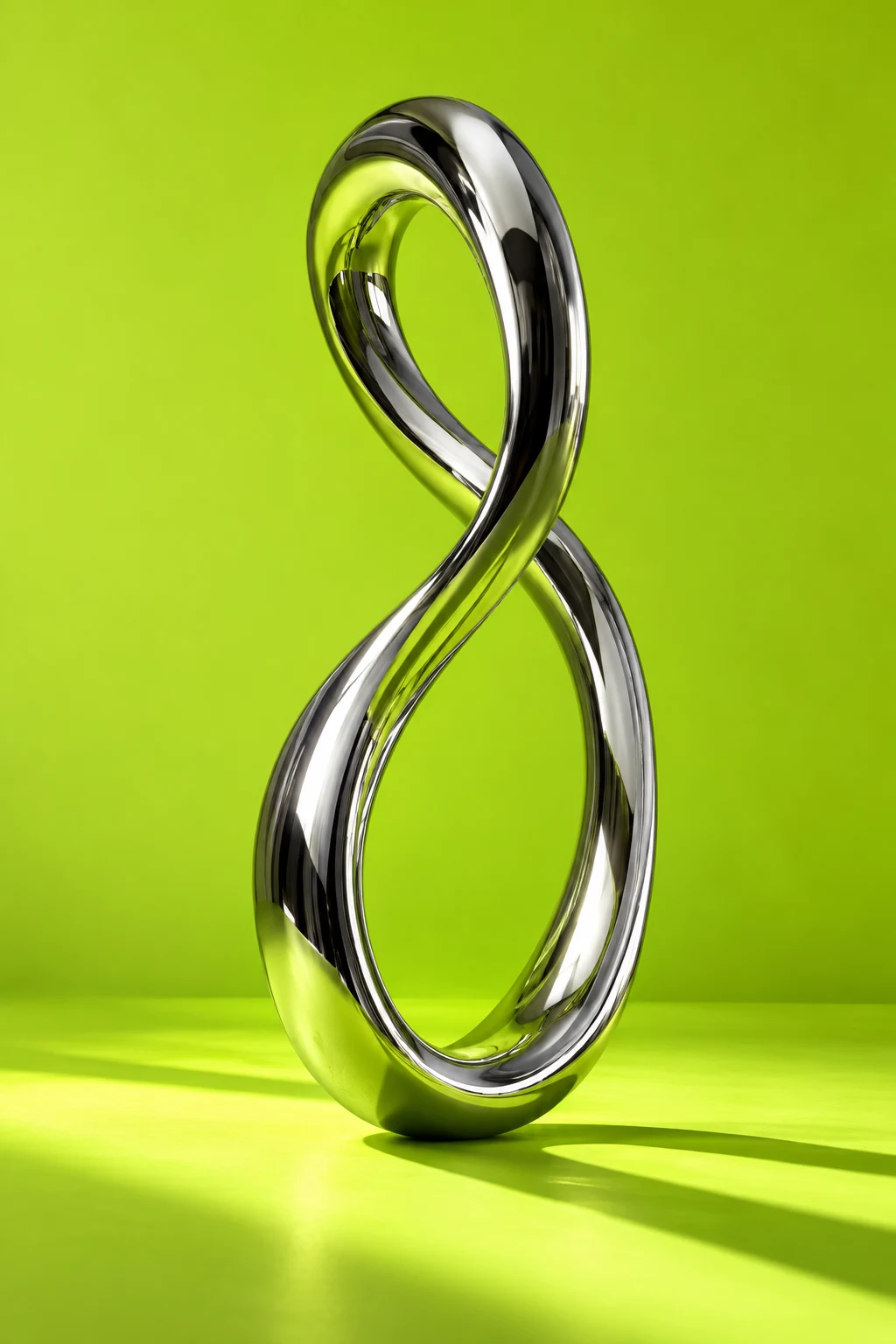 Sculptural chrome loop on a lime-green backdrop